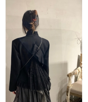 ELYWOOD Black Ruffle Detailed Blazer