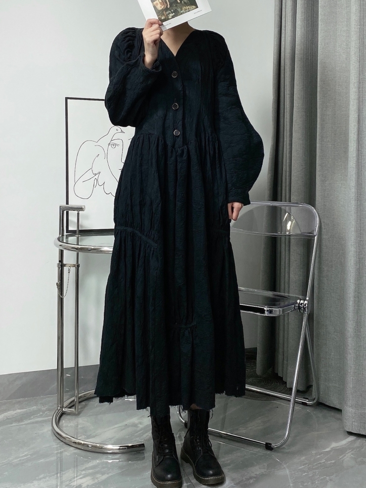 ELYWOOD Black Wide Sleeve Dress
