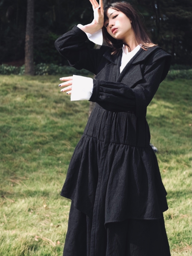 ELYWOOD Black Layered Long Coat