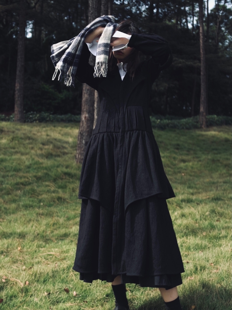ELYWOOD Black Layered Long Coat