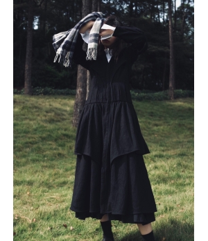 ELYWOOD Black Layered Long Coat