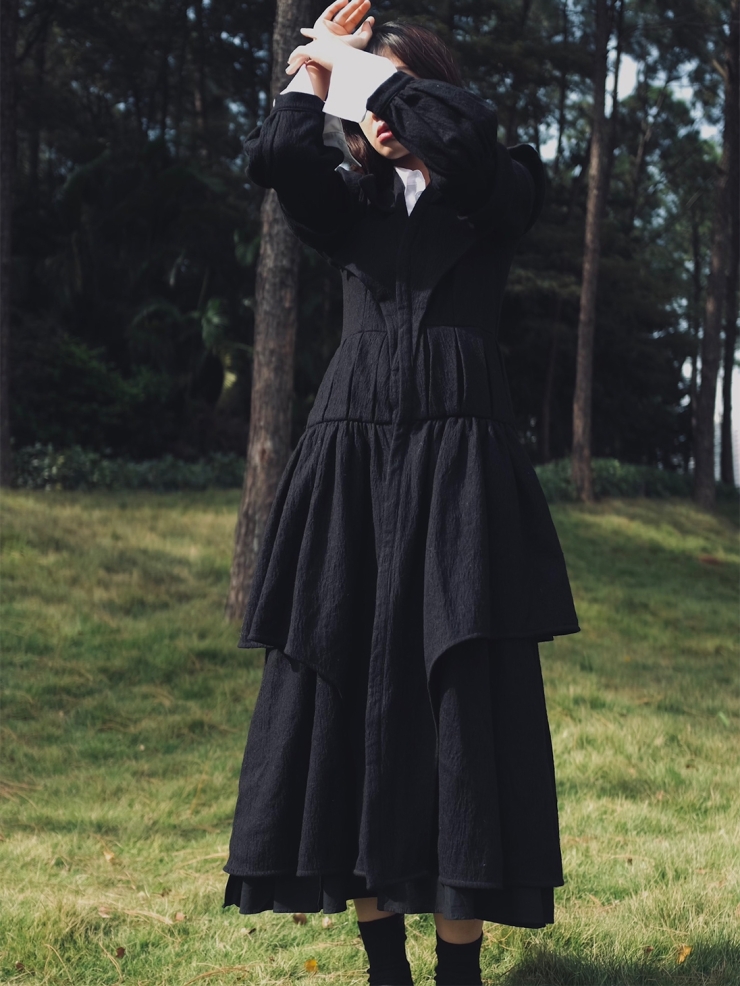 ELYWOOD Black Layered Long Coat