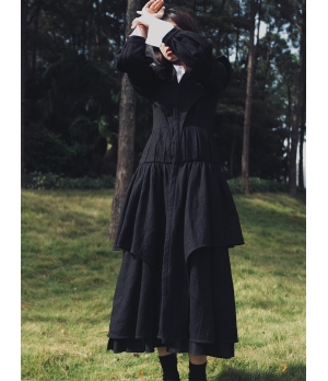 ELYWOOD Black Layered Long Coat