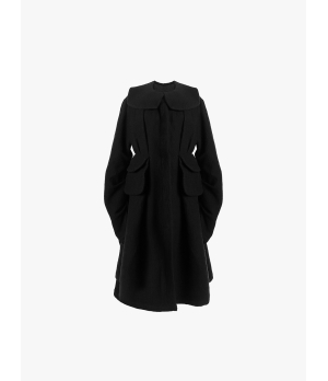 ELYWOOD Black Frill Collar Flared Long Coat