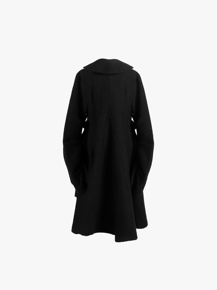 ELYWOOD Black Frill Collar Flared Long Coat