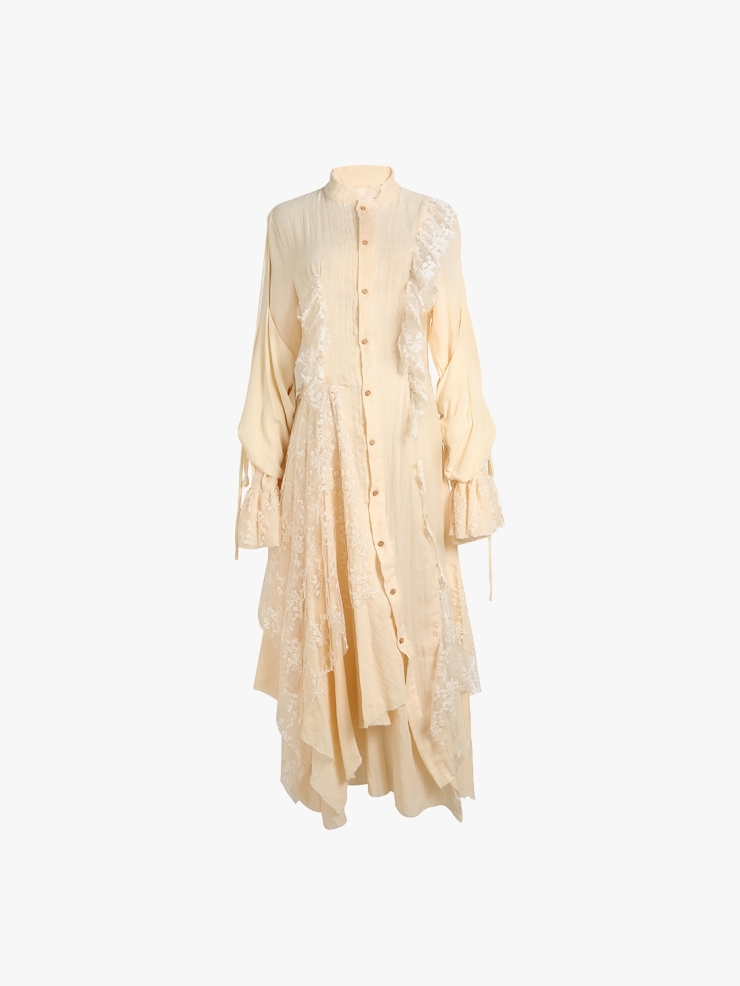 ELYWOOD Beige Lace Patchwork Dress