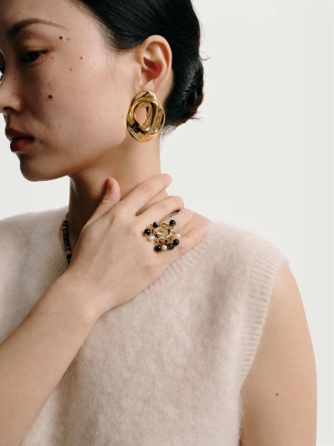 Gold Caverns Large Ear Pendants