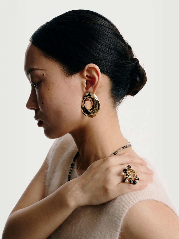 Gold Caverns Large Ear Pendants