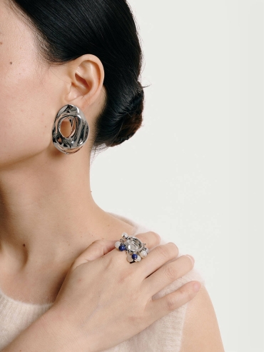 Silver Caverns Large Ear Pendants