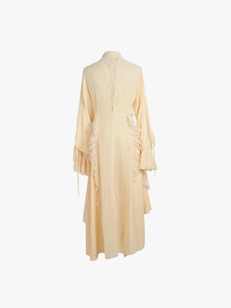 ELYWOOD Beige Lace Patchwork Dress