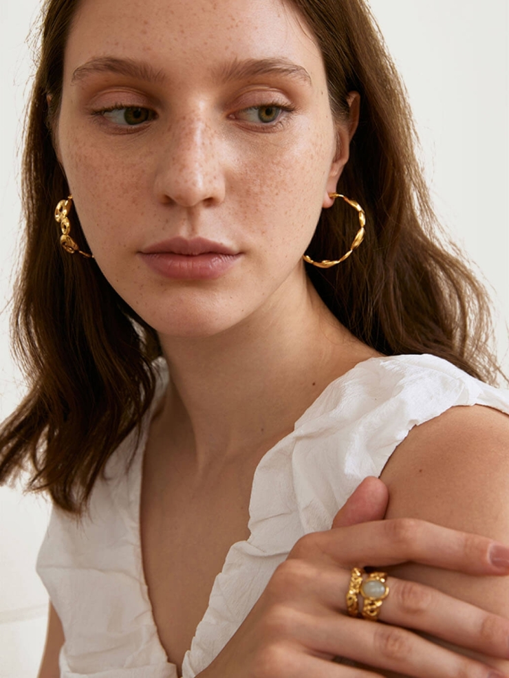 Golden Rock Hoop Earrings