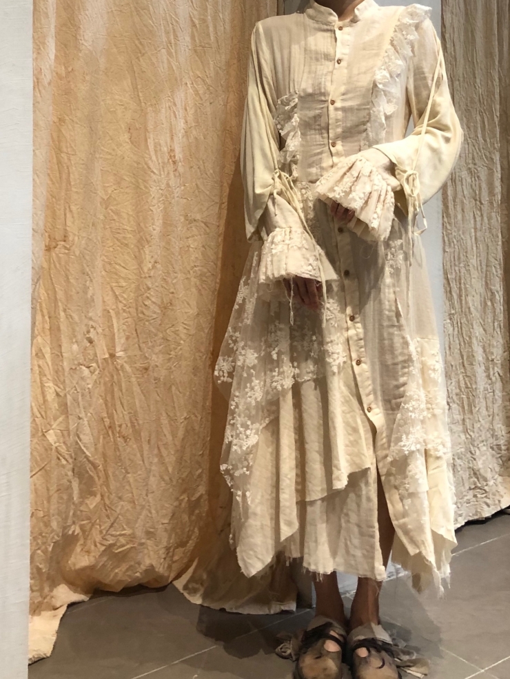 ELYWOOD Beige Lace Patchwork Dress