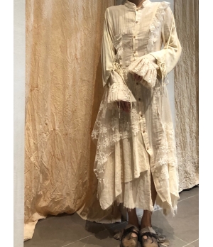 ELYWOOD Beige Lace Patchwork Dress