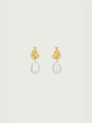 Gold Baroque Pearl Wind Cavern Earrings