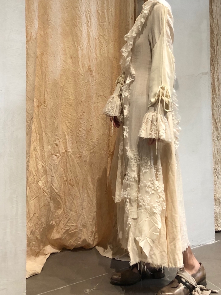ELYWOOD Beige Lace Patchwork Dress