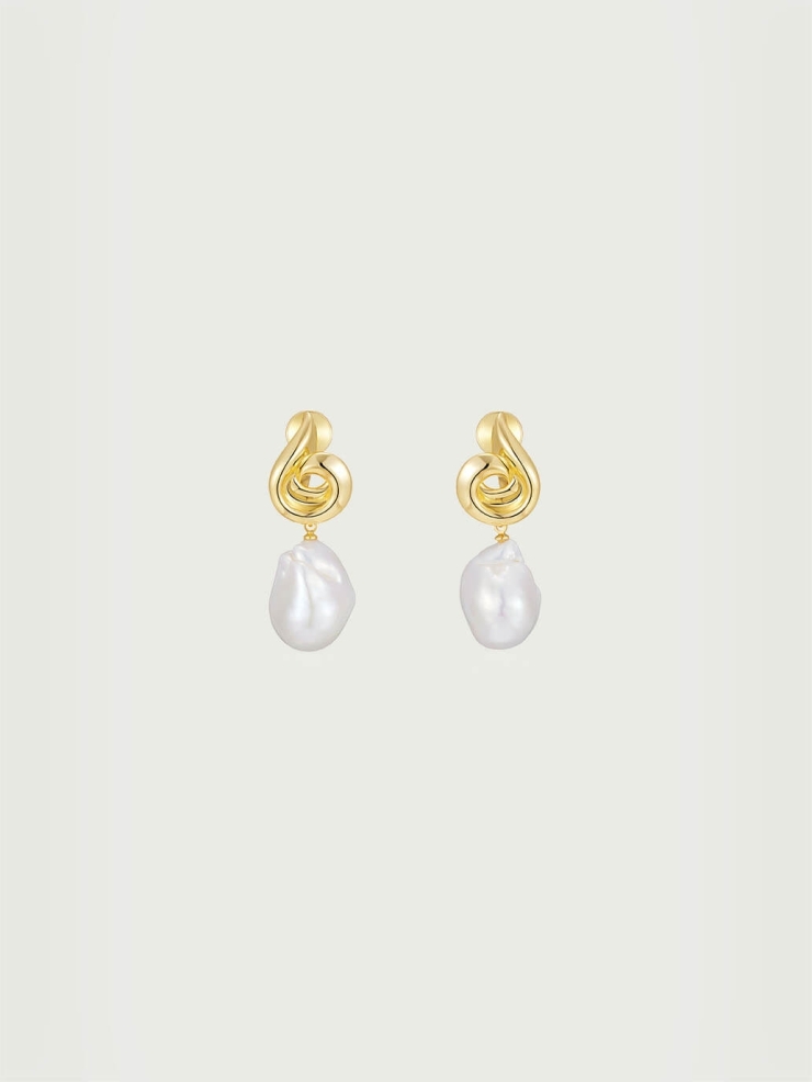 Gold Baroque Pearl Wind Cavern Earrings
