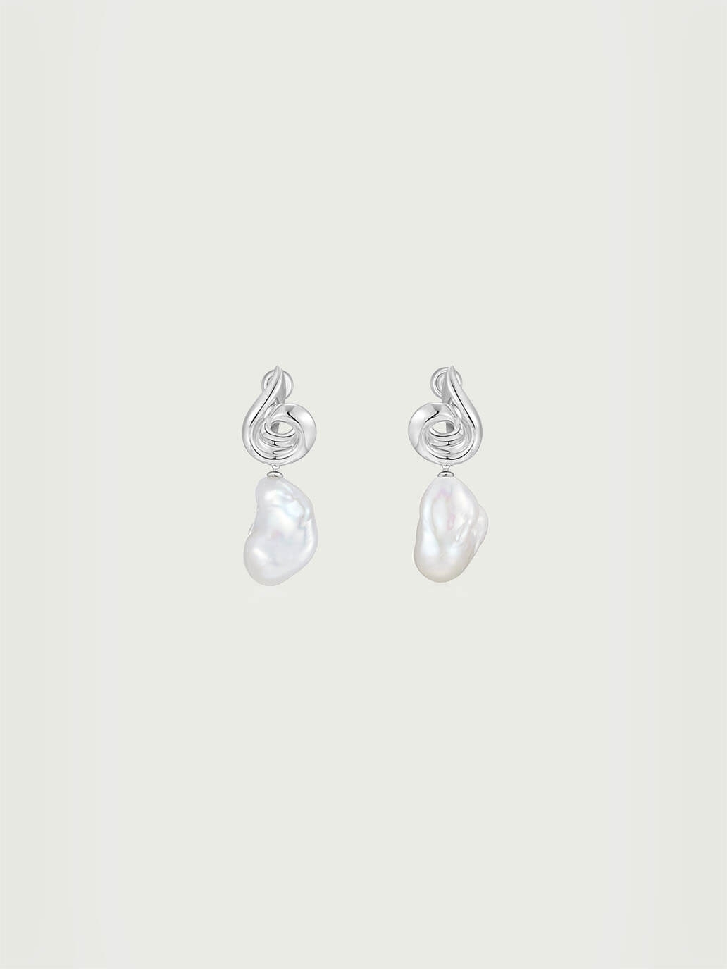 Silver Baroque Pearl Wind Cavern Earrings