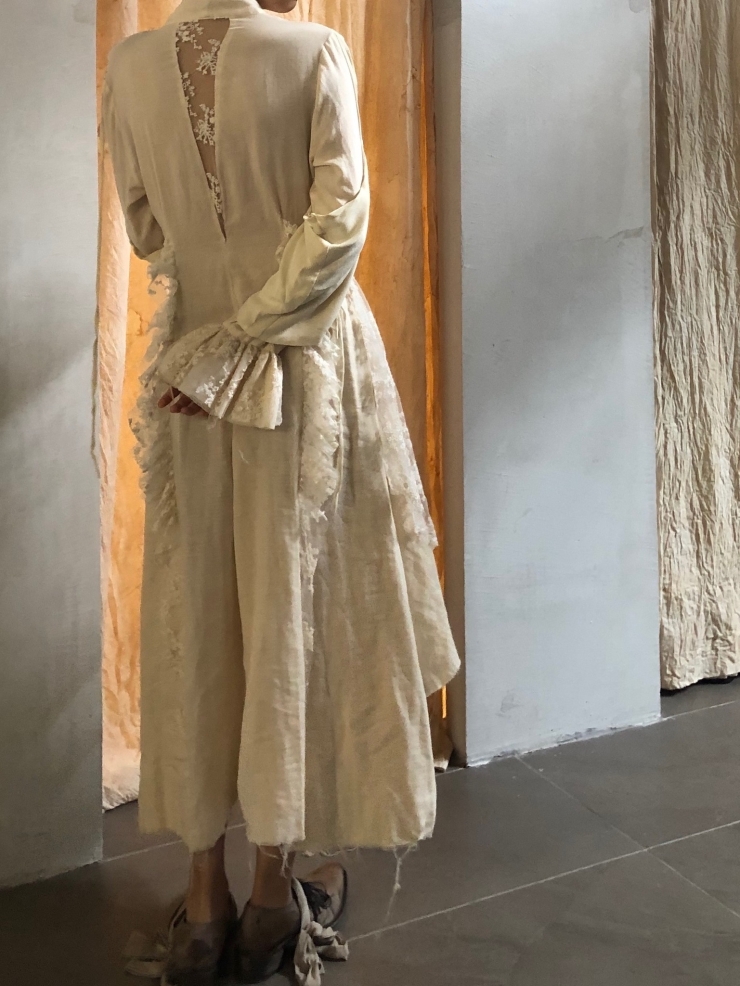 ELYWOOD Beige Lace Patchwork Dress