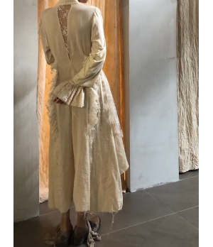 ELYWOOD Beige Lace Patchwork Dress