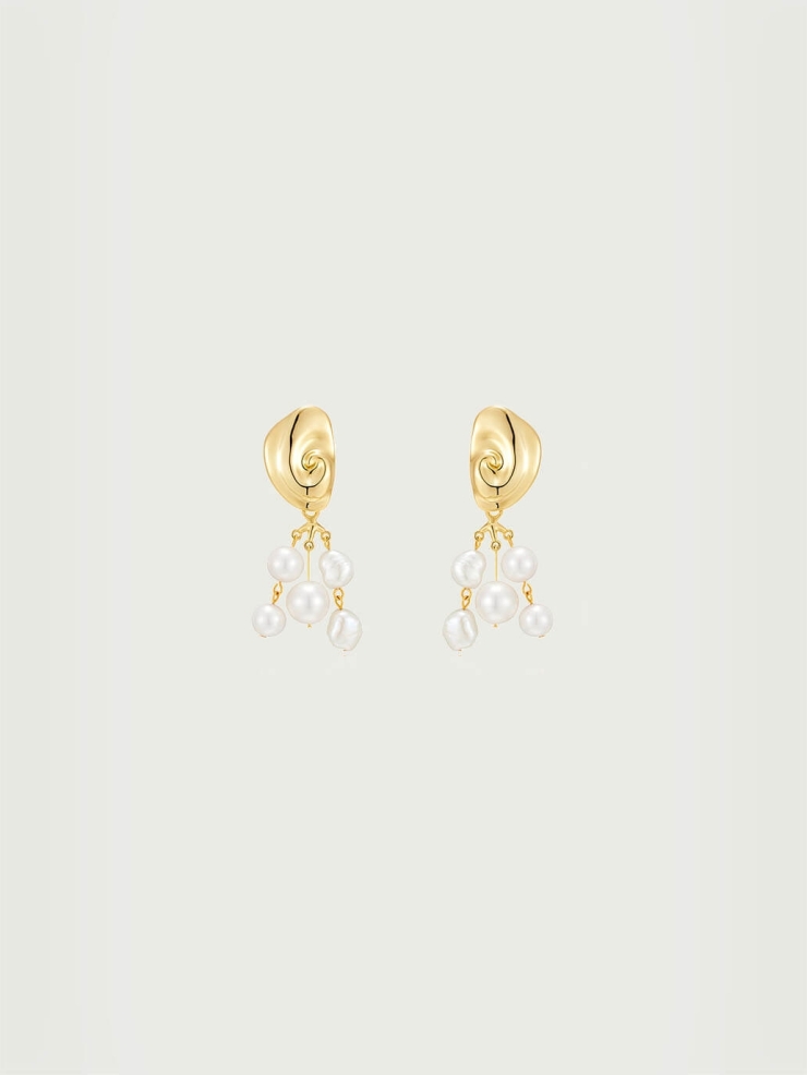Gold Rotating Rock Pearl Earrings