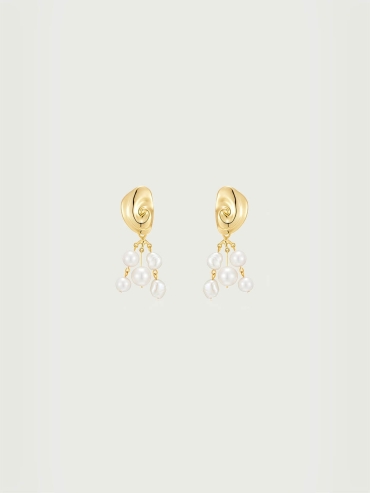 Gold Rotating Rock Pearl Earrings