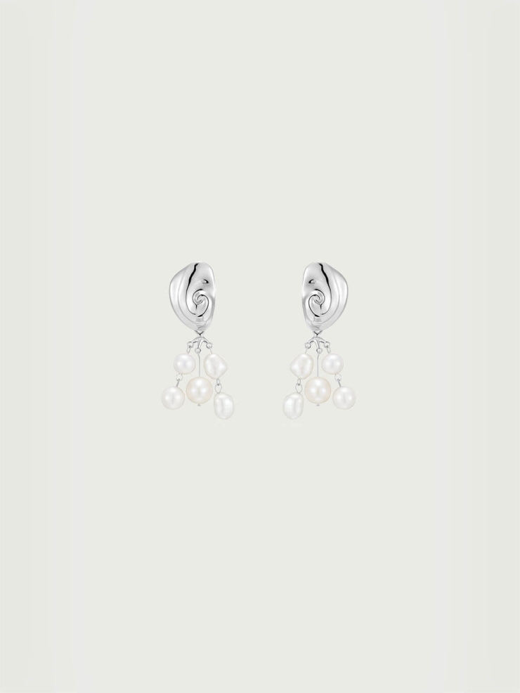 Silver Rotating Rock Pearl Earrings
