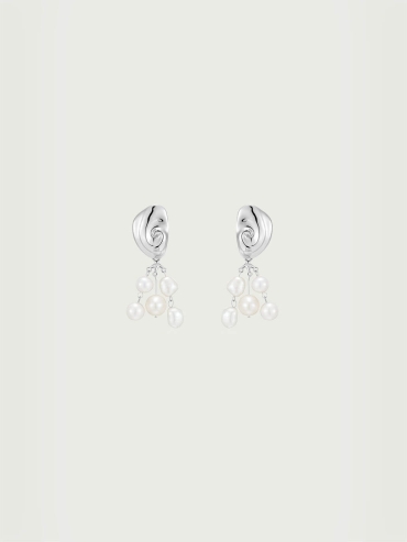 Silver Rotating Rock Pearl Earrings