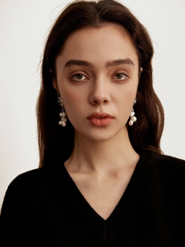 Silver Rotating Rock Pearl Earrings