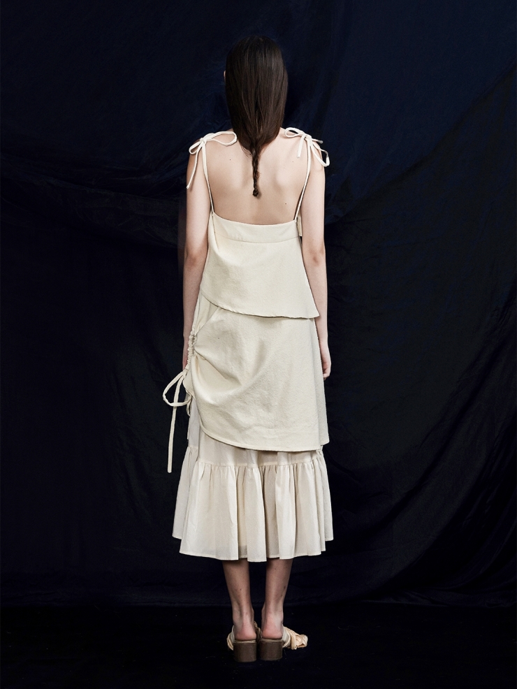 ELYWOOD Beige Drawstring Dress