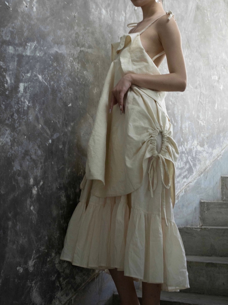 ELYWOOD Beige Drawstring Dress