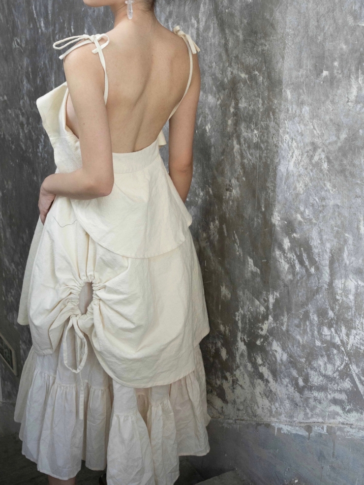 ELYWOOD Beige Drawstring Dress