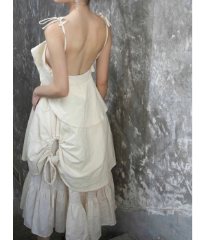 ELYWOOD Beige Drawstring Dress
