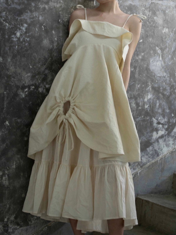 ELYWOOD Beige Drawstring Dress