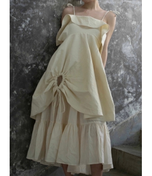 ELYWOOD Beige Drawstring Dress