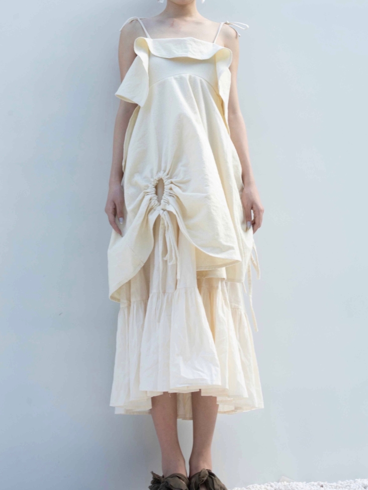 ELYWOOD Beige Drawstring Dress