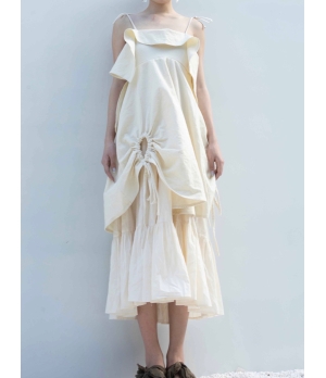 ELYWOOD Beige Drawstring Dress