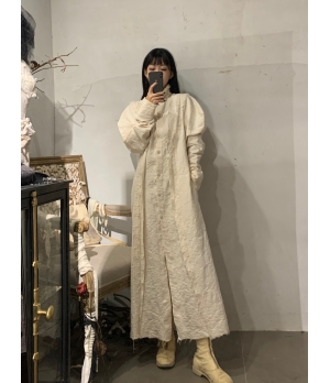 ELYWOOD White Lace Bishop Sleeve Long Coat