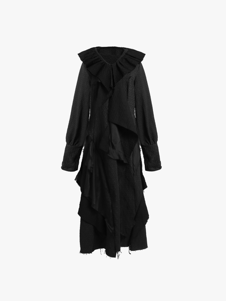 ELYWOOD Black Floral Collar Long Sleeve Dress