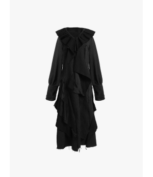 ELYWOOD Black Floral Collar Long Sleeve Dress