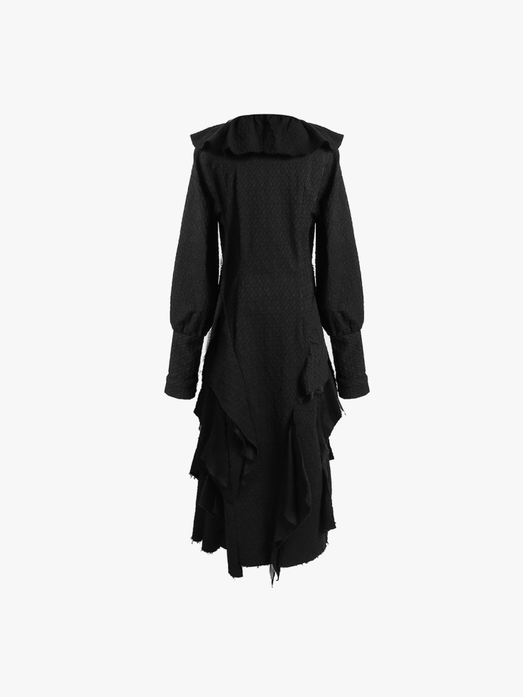 ELYWOOD Black Floral Collar Long Sleeve Dress