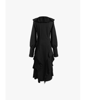 ELYWOOD Black Floral Collar Long Sleeve Dress