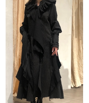 ELYWOOD Black Floral Collar Long Sleeve Dress