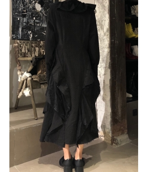 ELYWOOD Black Floral Collar Long Sleeve Dress