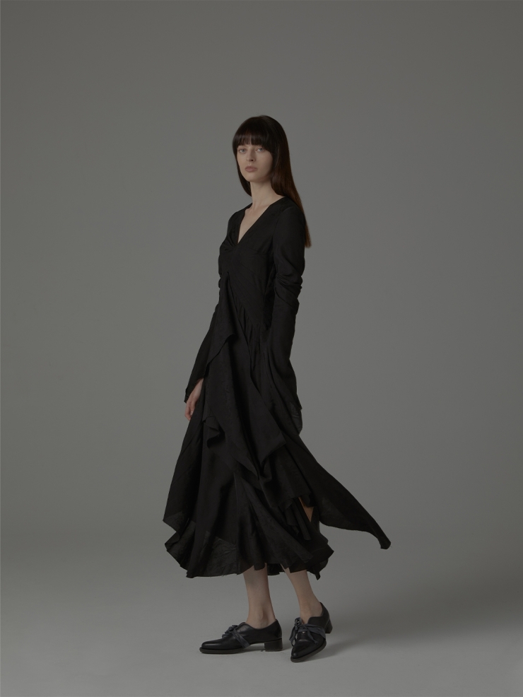 ELYWOOD Black Ruffle Hem Dress