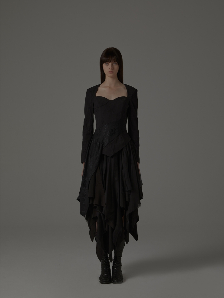 ELYWOOD Black Silk Asymmetric Top