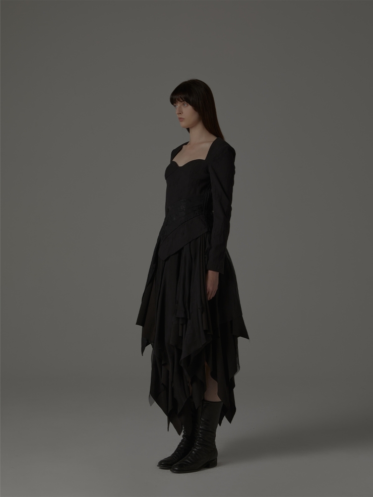 ELYWOOD Black Silk Asymmetric Top