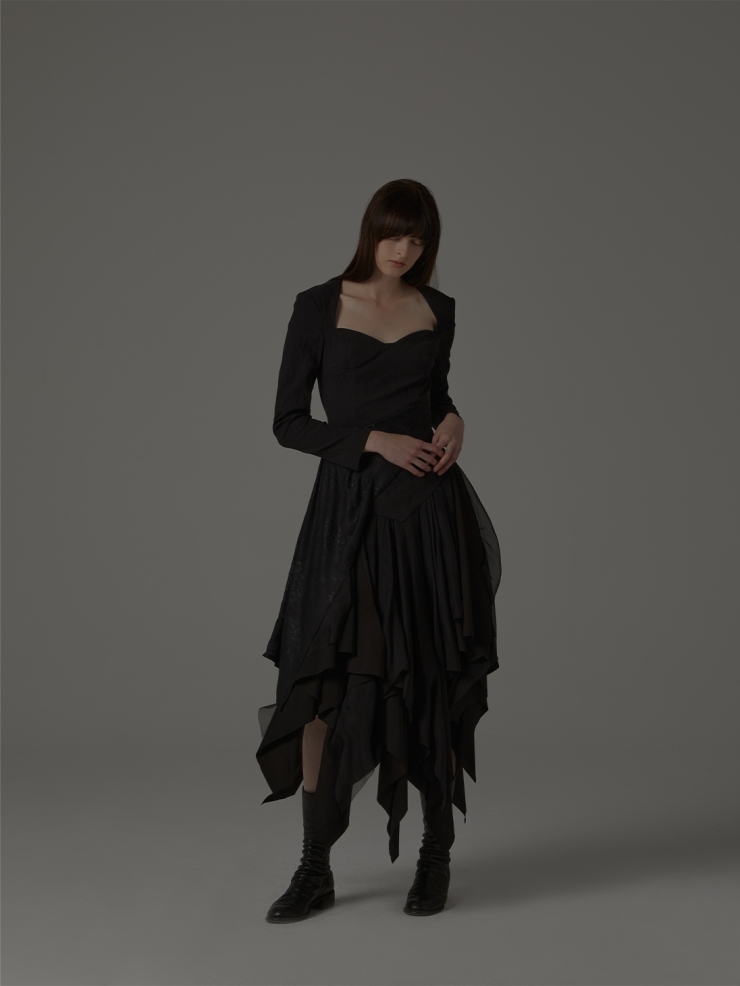 ELYWOOD Black Silk Asymmetric Top