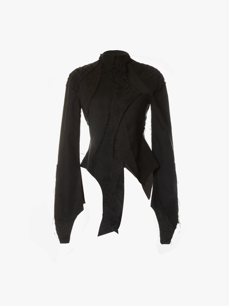 ELYWOOD Black Lace Placket Top