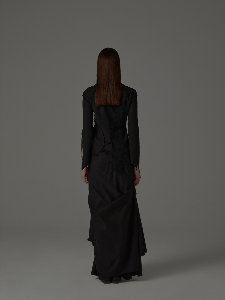 ELYWOOD Black Lace Placket Top