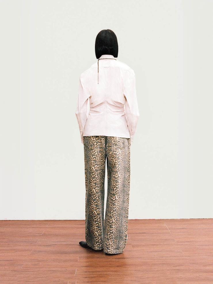 Brown Leopard Printing Panelled Loose Jeans